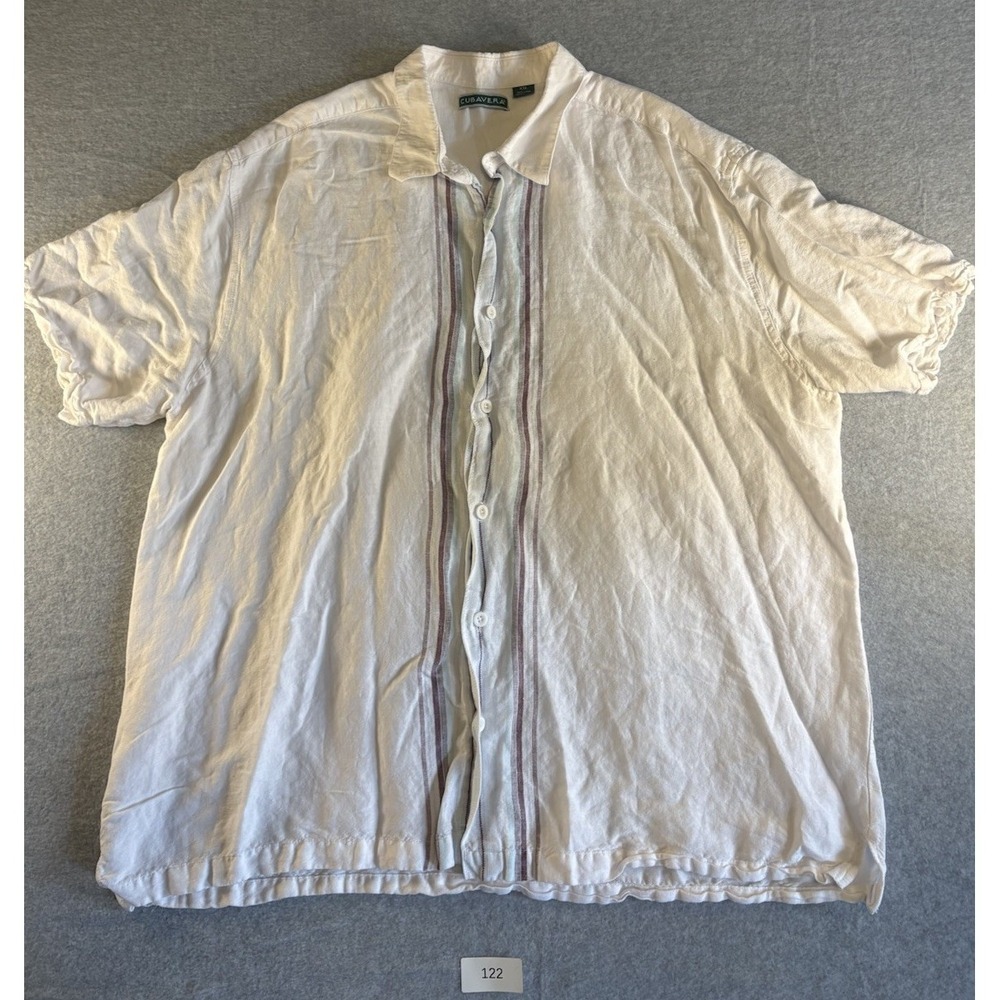 Cubavera Linen Blend Mens Button Up Short Sleeve Shirt Tan Beach‎ Wear Shirt 2XL